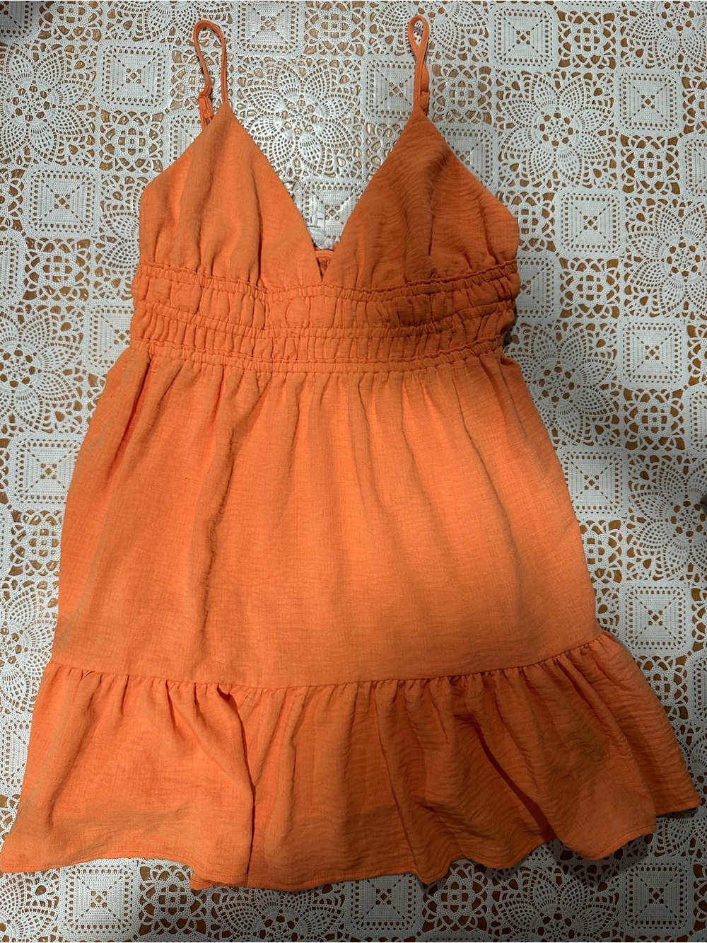 Charlotte Russe Orange Smocked Waist Ruffle Mini Sundress XL